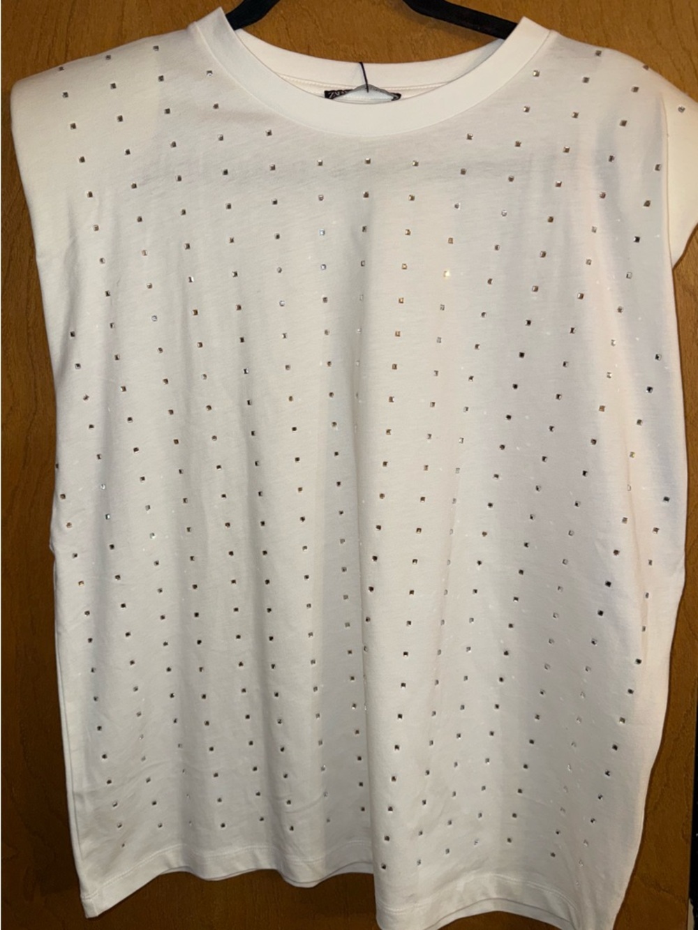Zara White Sleeveless Top with Silver Studs